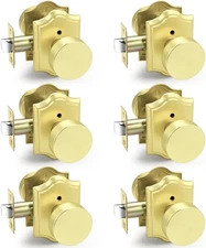 Gold Door Knobs Interior, Bathroom/Bedroom Door Locks, Brass Keyless Door Knobs 