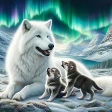 Wolf Family Diamond Art Kits for Adults,Aurora Landscape 5D Diamond Painting K