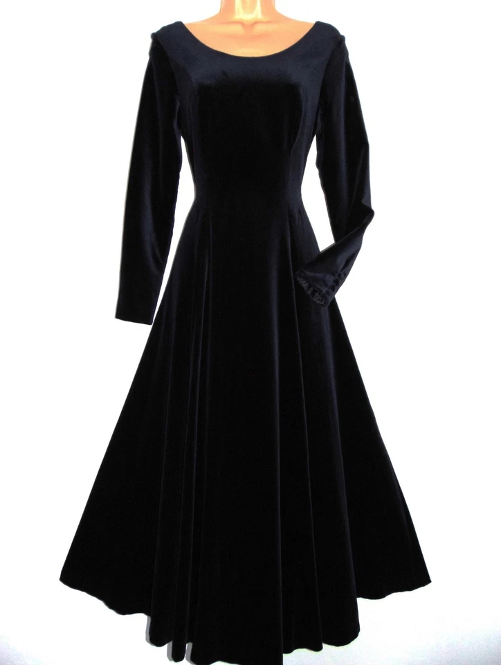 Vintage Laura Ashley Navy Blue Long Velvet Dress Christmas Evening Gown UK 14 - Image 3 of 4