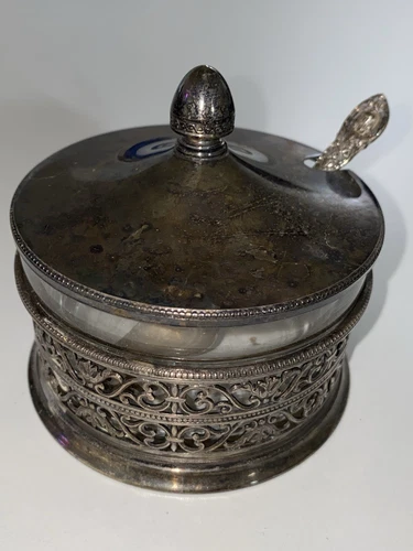 Lunt Sterling Spoon Holder Mustard Pot By William Adams Silver Plate  0.5 Oz