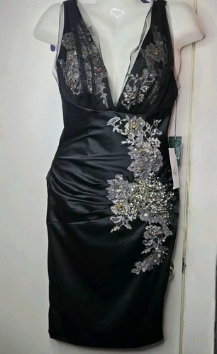 STUNNING MANDALAY Julian Joyce Evening COCKTAIL DRESS Embellished Black Sz 6 NWT