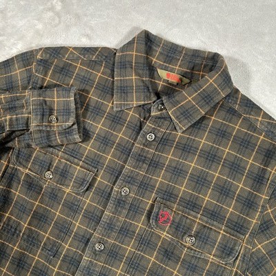 Fjallraven Aska Flannel Shirt Mens S Windowpane Plaid Button Up Long Sleeve EUC