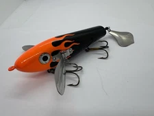 5.75” Lee Lures Pelagic Creep Black Orange Flame Topwater Wakebait Musky Lure