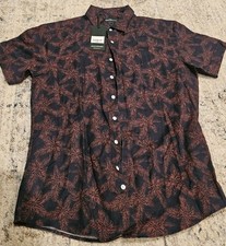 Rodd  Gunn Sports Fit Linen Blend Shirt Mens Lrg Floral Navy Short Sleeve NWT