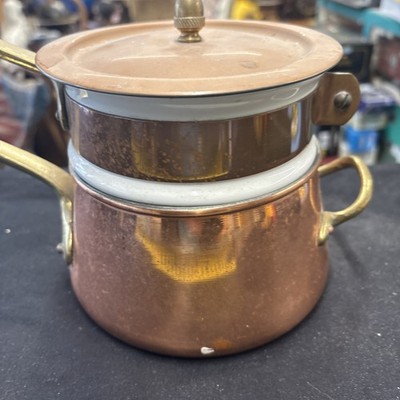 Vintage Kupfer Doppelkessel Halle weiß Keramik - Waldow Brooklyn NY