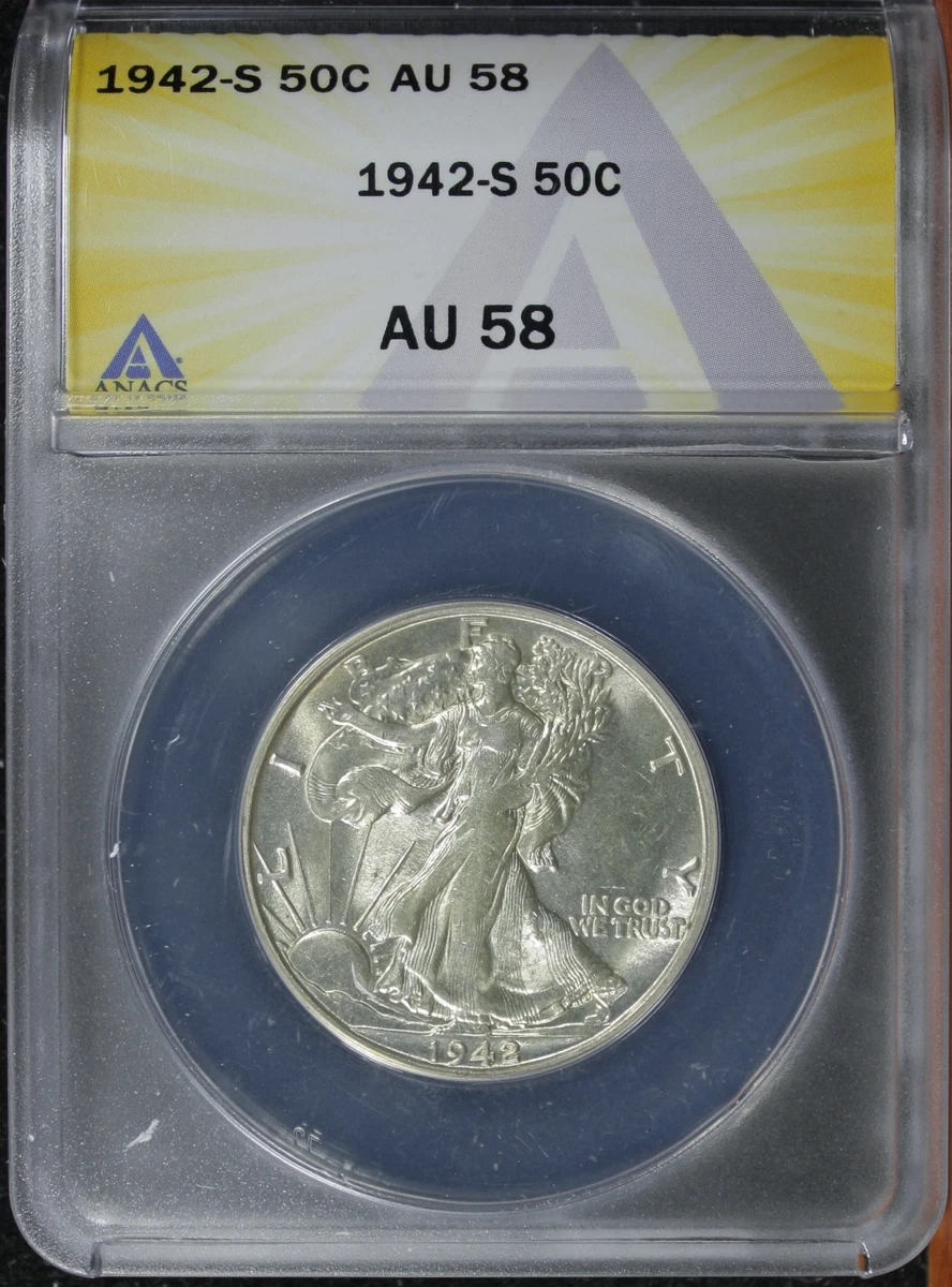 AU 58 Graded 1942 Year Liberty Walking Half Dollars (1916-1947