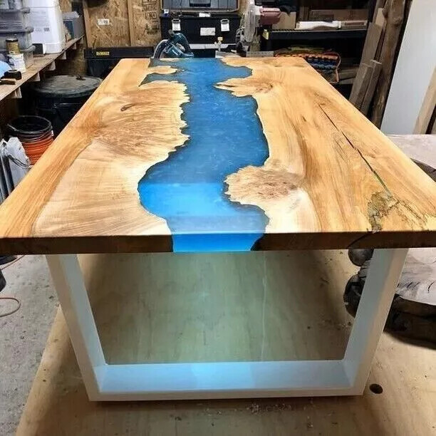 CUSTOM WOOD & BLUE EPOXY DINING TABLE, CENTER TABLE, COFFEE TABLE TOP Decor-image