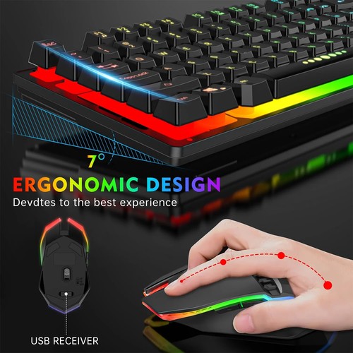 Clavier et souris sans fil, ergonomique anti-fantômes, rétroéclairage LED RGB - Photo 4/10