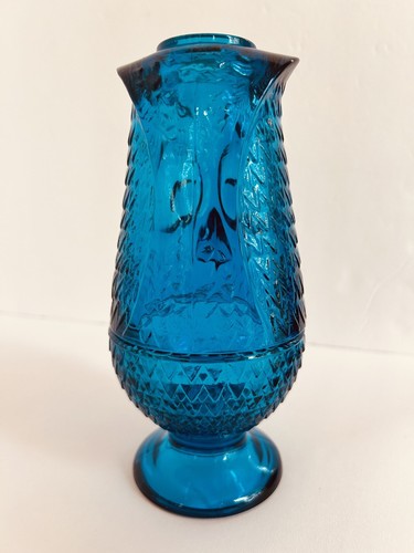 Viking Glass Owl Fairy Lamp Vtg 1960s Bluenique 6900 Glimmer Tea Candle Blue - Picture 6 of 14