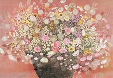 Kunst- Doppelkarte : Heide Dahl - Strauß in Rosa