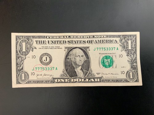 2017 $1 DOLLAR BILL J77753337