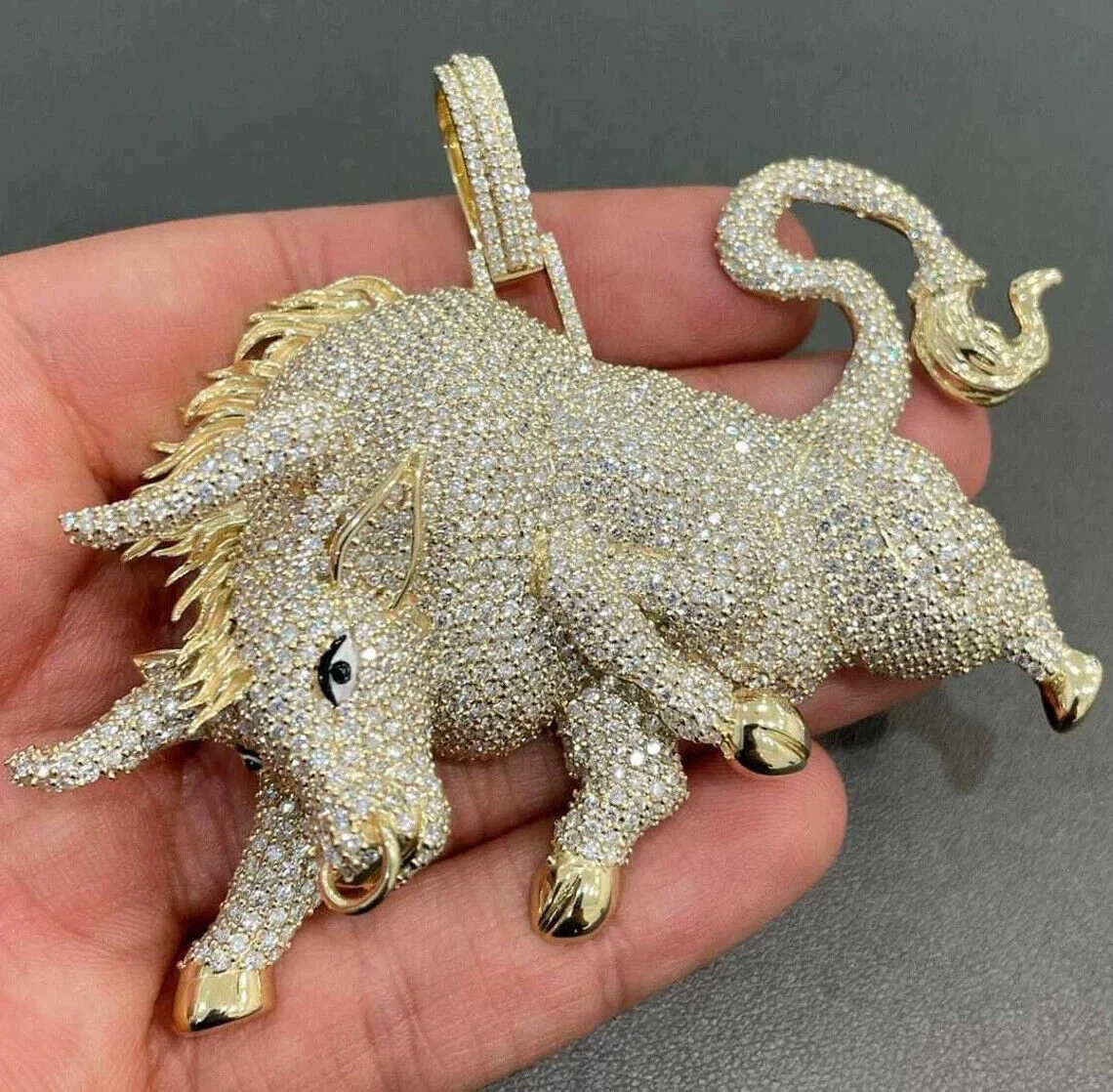 Wonderful 3 CT Round Simulated Diamond Bull Pendant 925 Silver