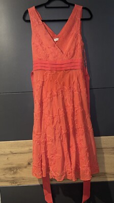 Rocha John Rocha Red Polka Dot 3 D Flower Belted V Neck Dress Sz14
