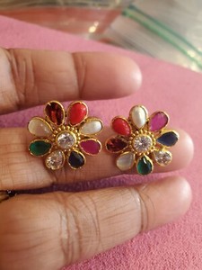 Authentic Sterling Silver With 22k Gold Plated Navaratna Earrings