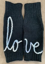 GIRLS FINGERLESS GLOVES  LOVE  SEQUINS SILVER SHIMMER SUPER CUTE 