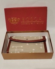 Bosca Checkbook Wallet Clutch Linen With Leather Trim  Interior New In Box