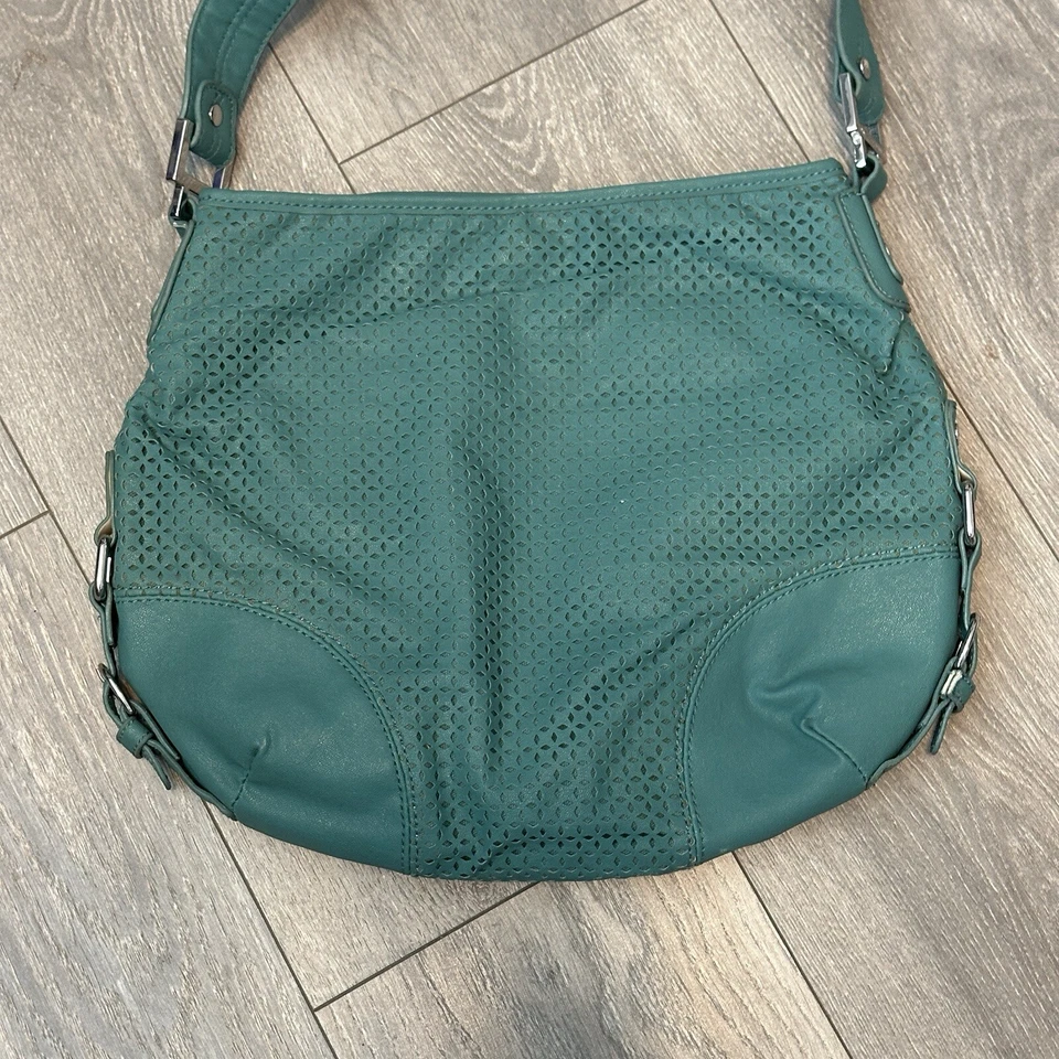 Dana Buchman Hobo Handbag Women L Teal Perforated Faux Leather Shoulder Bag - Image 4 of 4
