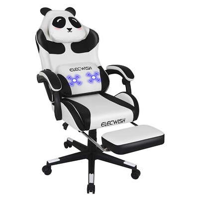 ELECWISH Panda Massage Gaming Chair Leather PU Office Swivel Seat