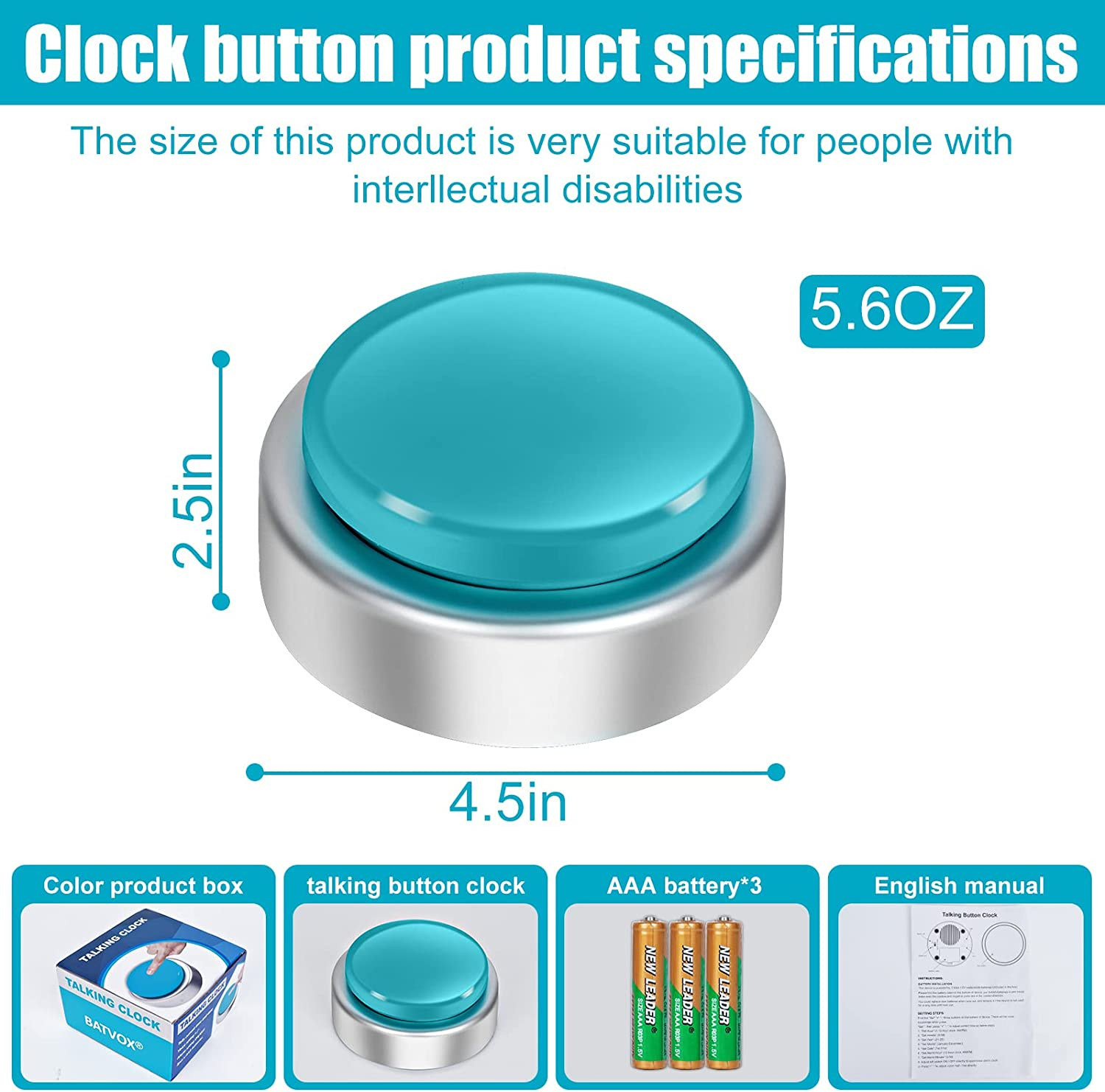 Large Talking Button Clock, Talking Alarm Clock with Volume Control, Telling Tim