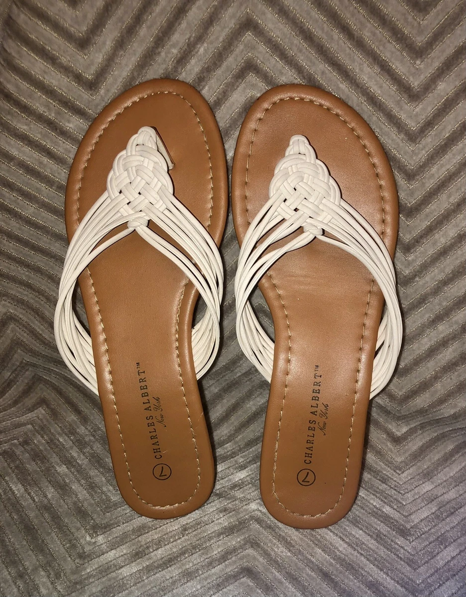 Charles Albert NY Women's Size 7 Strappy Faux Leather Flip Flop