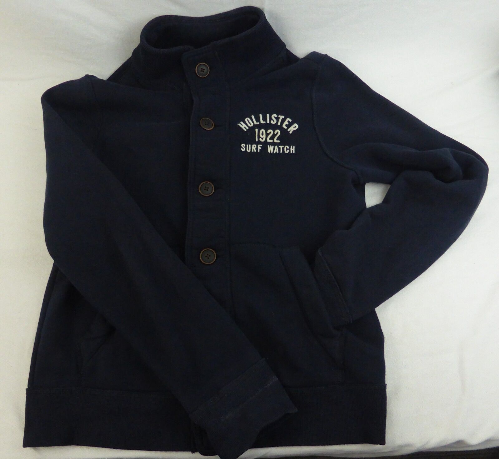 Hollister Surf Watch 1922 Fleece Jacket Logo Collared Navy Blue Men Size L Y2K