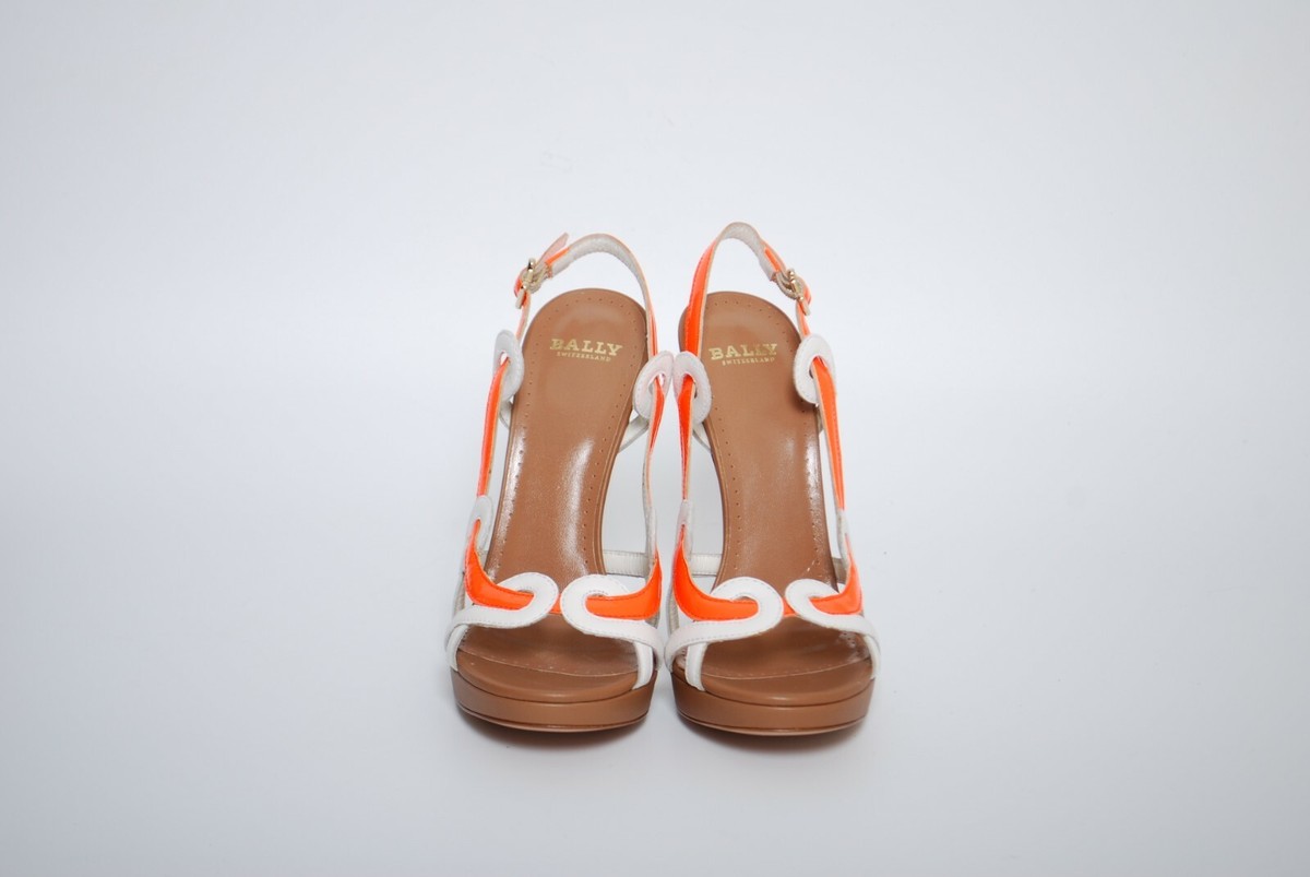 BALLY Women High Heels Sandals Orange White Leather Platform Pumps EU 37 US 6.5 View 2