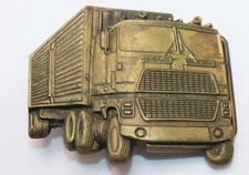 Baron Buckle Ford Cabover Semi Truck and Trailer Solid Brass Belt Buckle 1978