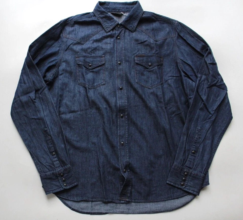 Diesel men's denim shirt snaps large dark blue cotton long sleeved LSHTA453 - Изображение 2 из 4