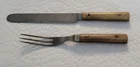 ANTIQUE FORK & KNIFE THREE PRONG  BONE HANDLE CHILD  SIZE CIVIL WAR ERA