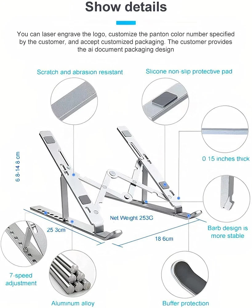 Foldable Adjustable Laptop Stand Sturdy Portable Height-Adjustable Notebook Riser