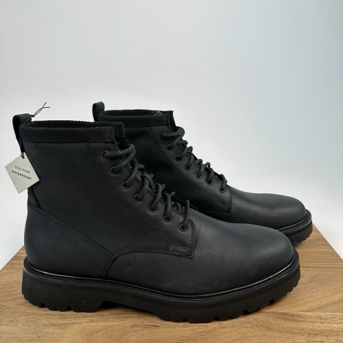 New Mens Cole Haan American Classics Plain Toe Black Waterproof Boots Size 9.5 M - Picture 1 of 8