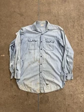 Vintage 1950s Sears Roebuck Distressed Chambray Button Up Work Shirt