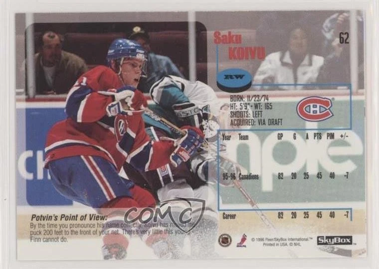 1996-97 Skybox Impact Saku Koivu #62 - Image 2 of 2