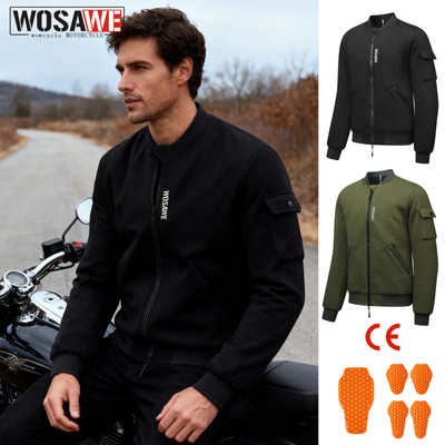 WOSAWE MENS BREATHABLE MOTORCYCLE BOMBER JACKET - Removable CE Protective Gear