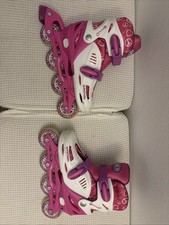 NEW Kids Inline Skate Adjustable Sz med Roller Blades Pink White Quaofeng w/bag
