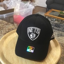Brooklyn Nets NBA Adidas Primary Color Black S/M Flexfit Fitted Cap Hat NWT