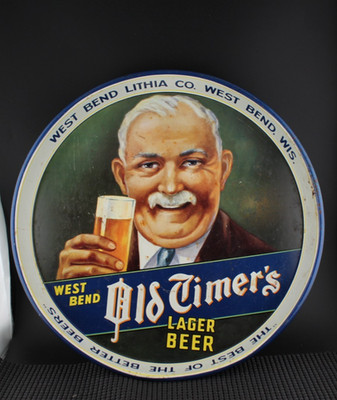 Vintage WEST BEND OLD TIMERS LAGER BEER Tray West Bend Lithia Co Wisconsin