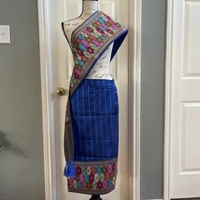 Lao Thai Khmer Traditional Skirt and sash adjustable waist blue multicolor