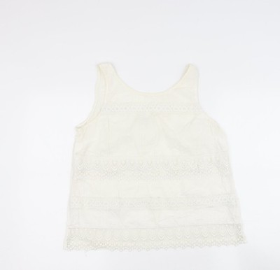 NEXT Damen Beige Baumwolle Basic Bluse Größe 12 Rundhalsausschnitt