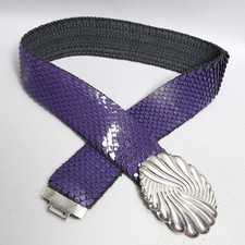 Vtg Purple Metal Snake Scale Waist Belt S M Silver Tone Oval Ripple Hook Buckle