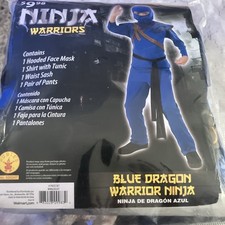 Blue Dragon Warrior Ninja Halloween Costume Boy Sz L 10 12 Complete Set 4pc New