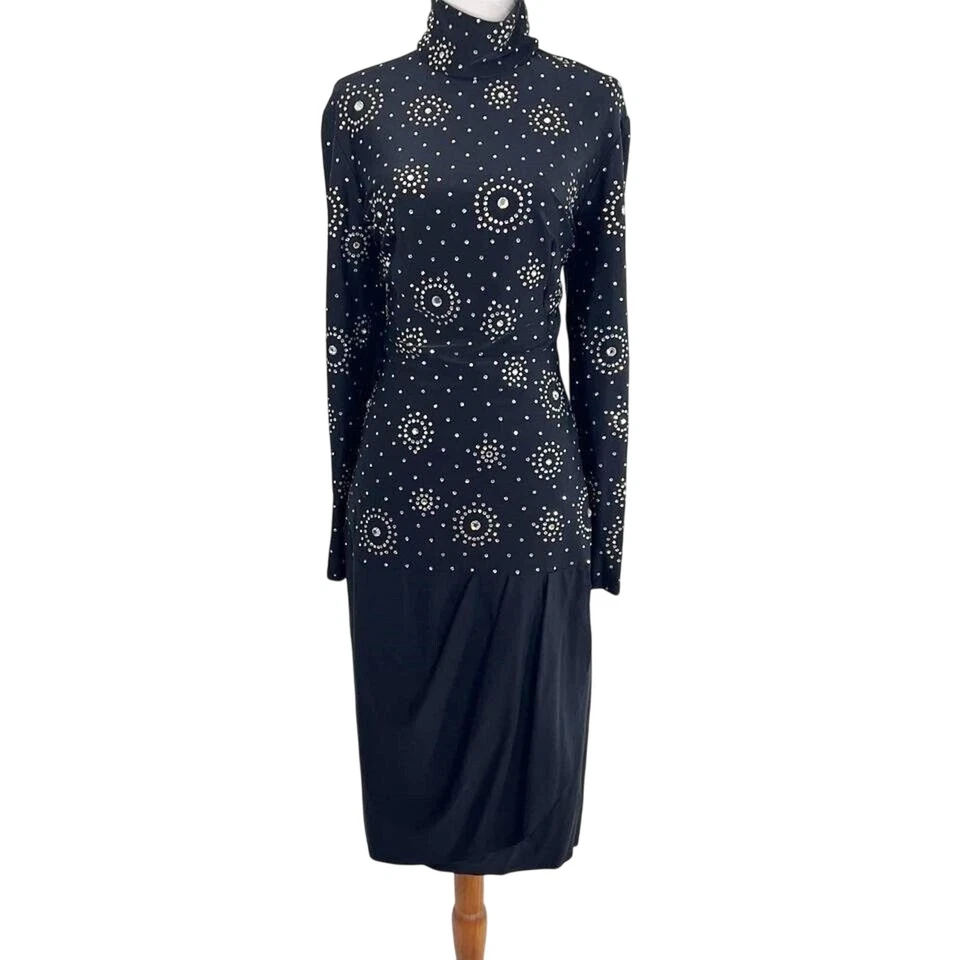 Vestido de cóctel discoteca constelación diamantes de imitación vintage años 70 80 elástico midi M Foto 2 de 4