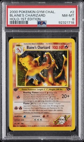 2000 POKEMON GYM CHALLENGE HOLO-1ST EDITION #2 BLAINE'S CHARIZARD PSA 8