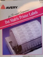 Avery Dot Matrix Printer Labels 4144  2.5" x 15/16" Box Contains 3000 Labels 