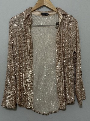 TOM FORD  sequined  gold rose Button  UP SHIRT WM's Size Eur34  L Made Italy 