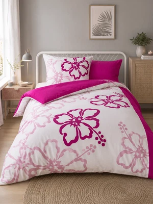 Bettwäsche 135x200 80x80 Pink Blumen Wendebettwäsche OEKO-TEX zertifiziert - Bild 1 von 3