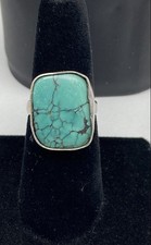 Sterling Silver Turquoise Rectangle Stone Ring 8.6g