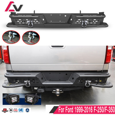 Steel Rear Bumper For Ford 1999-2016 F-250/F-350 w/D-Rings & set 4  pod lights