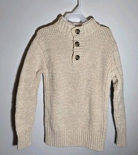 Cat Jack Boys' Size Small 6/7 Cream Knit Pullover Sweater Faux Fur Collar