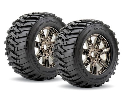 Roapex Morph Reifen 1/8 Monster Truck auf Chrome schwarzer Felge 17mm 0 Offset .